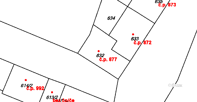 Husovice 877, Brno na parcele st. 632 v KÚ Husovice, Katastrální mapa