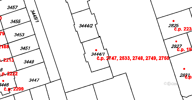 Královo Pole 2533,2747,2748,2749,, Brno na parcele st. 3444/1 v KÚ Královo Pole, Katastrální mapa