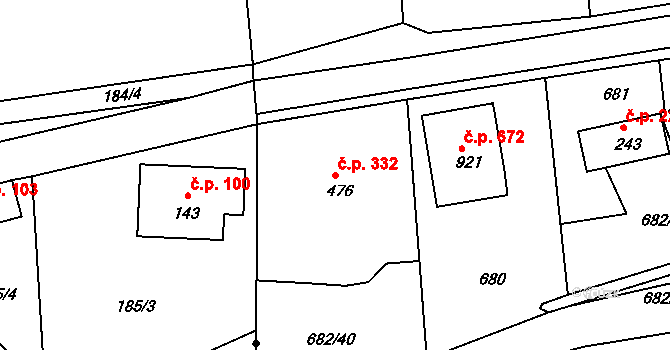 Benešov nad Ploučnicí 332 na parcele st. 476 v KÚ Benešov nad Ploučnicí, Katastrální mapa