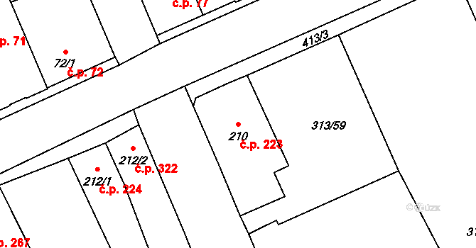Černčice 223 na parcele st. 210 v KÚ Černčice u Loun, Katastrální mapa