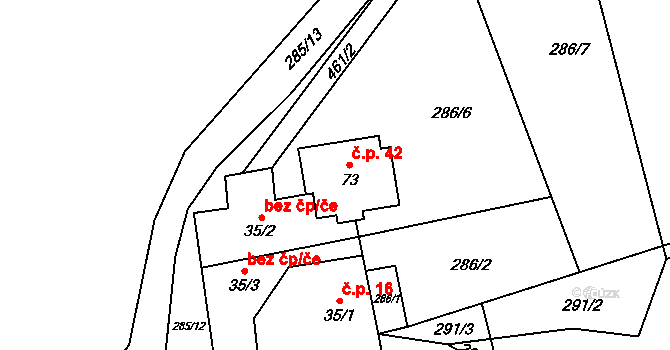 Janovice 42, Pelhřimov na parcele st. 73 v KÚ Janovice u Houserovky, Katastrální mapa