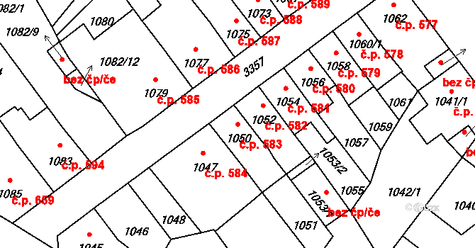 Pelhřimov 583 na parcele st. 1050 v KÚ Pelhřimov, Katastrální mapa