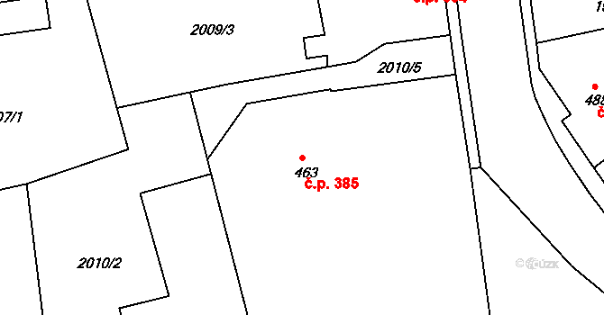 Pacov 385 na parcele st. 463 v KÚ Pacov, Katastrální mapa