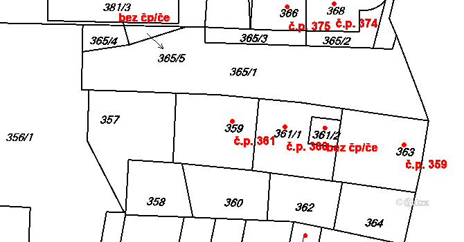 Řetenice 361, Teplice na parcele st. 359 v KÚ Teplice-Řetenice, Katastrální mapa