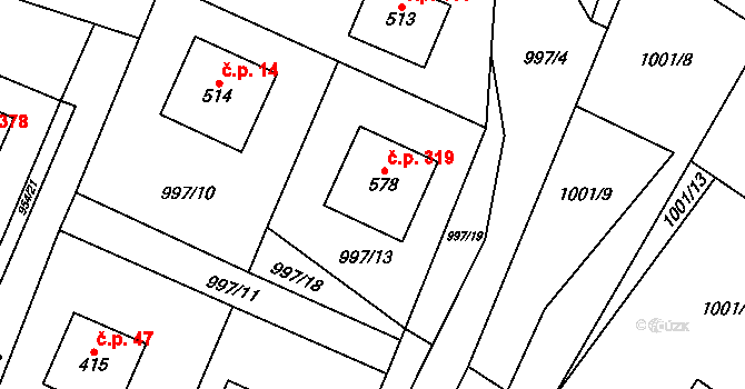 Skalice 319, Frýdek-Místek na parcele st. 578 v KÚ Skalice u Frýdku-Místku, Katastrální mapa