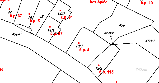 Štěpánovice 4, Klatovy na parcele st. 13/1 v KÚ Štěpánovice u Klatov, Katastrální mapa