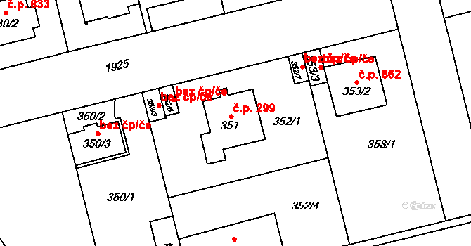 Kamýk 299, Praha na parcele st. 351 v KÚ Kamýk, Katastrální mapa