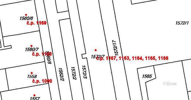 Vršovice 1163,1164,1165,1166,, Praha na parcele st. 1572/7 v KÚ Vršovice, Katastrální mapa