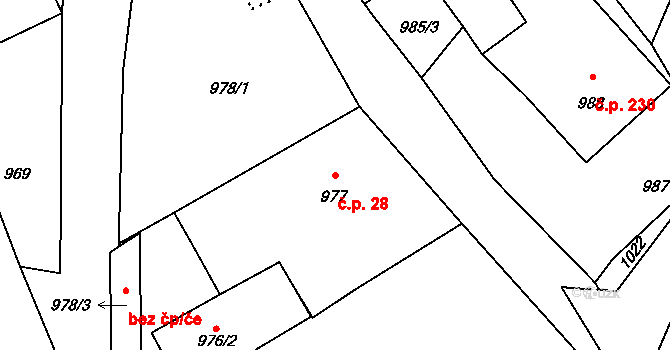 Rumburk 2-Horní Jindřichov 28, Rumburk na parcele st. 977 v KÚ Horní Jindřichov, Katastrální mapa
