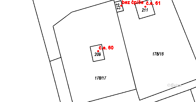 Lhotka 60, Svinaře na parcele st. 209 v KÚ Svinaře, Katastrální mapa