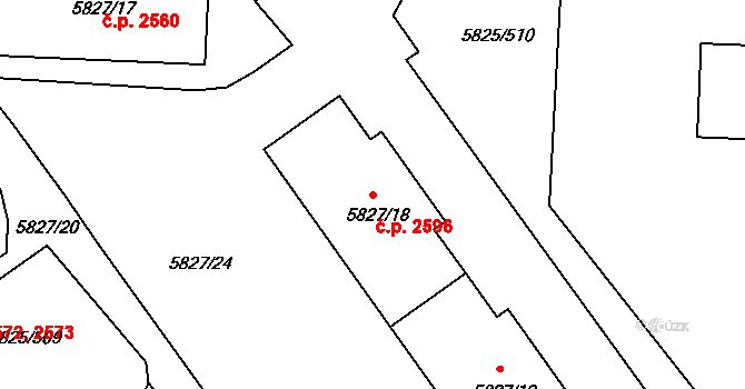 Česká Lípa 2596 na parcele st. 5827/18 v KÚ Česká Lípa, Katastrální mapa