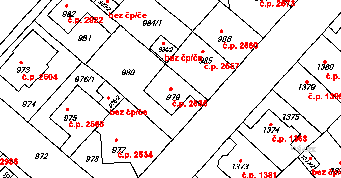 Chomutov 2535 na parcele st. 979 v KÚ Chomutov II, Katastrální mapa