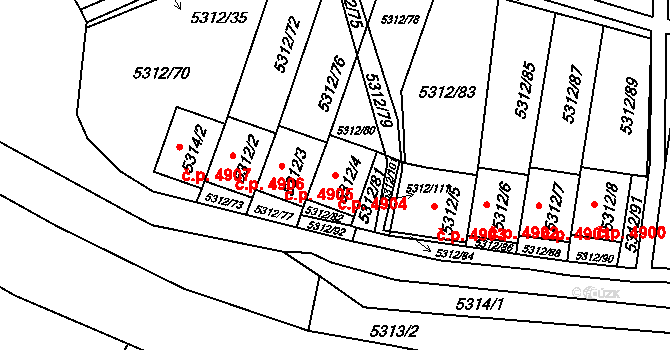 Chomutov 4904 na parcele st. 5312/4 v KÚ Chomutov I, Katastrální mapa
