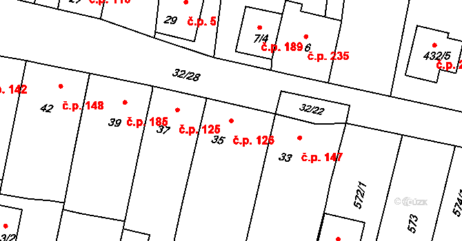 Unkovice 126 na parcele st. 35 v KÚ Unkovice, Katastrální mapa