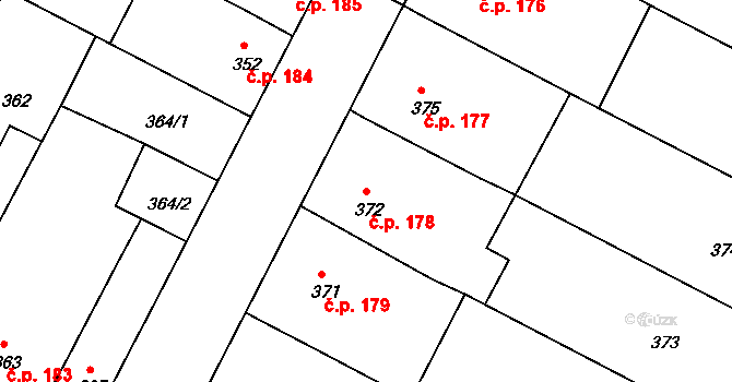 Blažovice 178 na parcele st. 372 v KÚ Blažovice, Katastrální mapa