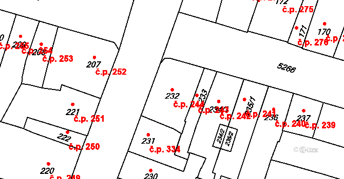 Vnitřní Město 244, Plzeň na parcele st. 232 v KÚ Plzeň, Katastrální mapa