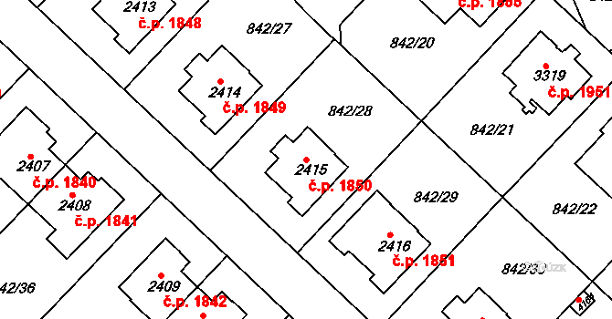 Česká Třebová 1850 na parcele st. 2415 v KÚ Česká Třebová, Katastrální mapa
