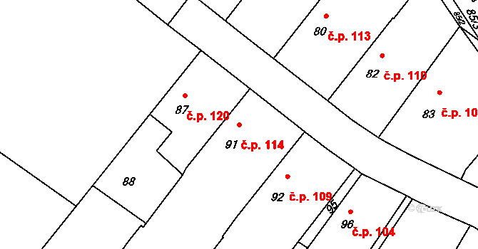 Velké Chvalovice 114, Pečky na parcele st. 91 v KÚ Velké Chvalovice, Katastrální mapa