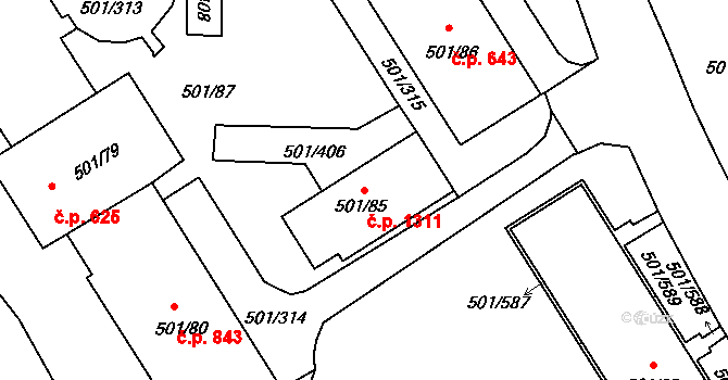 Ráj 1311, Karviná na parcele st. 501/85 v KÚ Ráj, Katastrální mapa
