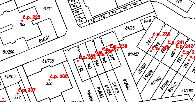 Nupaky 237 na parcele st. 245 v KÚ Nupaky, Katastrální mapa