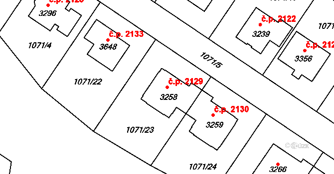 Říčany 2129 na parcele st. 3258 v KÚ Říčany u Prahy, Katastrální mapa
