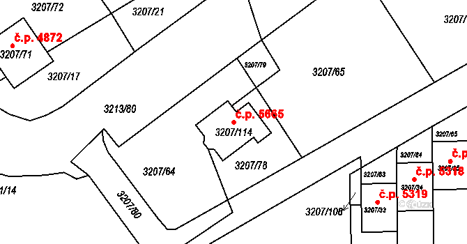 Chomutov 5665 na parcele st. 3207/114 v KÚ Chomutov II, Katastrální mapa