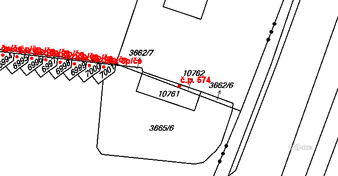 Polabiny 574, Pardubice na parcele st. 10761 v KÚ Pardubice, Katastrální mapa
