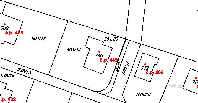 Dolní Lhota 449 na parcele st. 740 v KÚ Dolní Lhota u Ostravy, Katastrální mapa