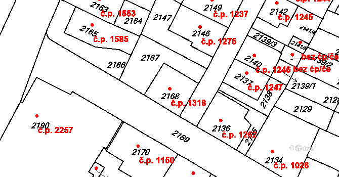 Předměstí 1318, Litoměřice na parcele st. 2168 v KÚ Litoměřice, Katastrální mapa