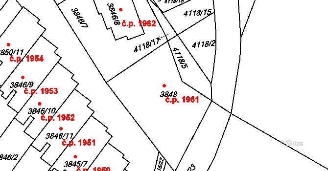 Předměstí 1961, Litoměřice na parcele st. 3848 v KÚ Litoměřice, Katastrální mapa