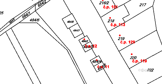 Opatovice 12, Vyškov na parcele st. 484/2 v KÚ Opatovice u Vyškova, Katastrální mapa