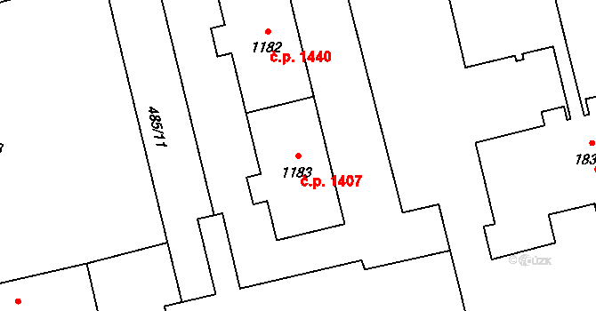 Hrabůvka 1407, Ostrava na parcele st. 1183 v KÚ Hrabůvka, Katastrální mapa