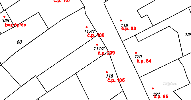 Křižanov 239 na parcele st. 117/2 v KÚ Křižanov, Katastrální mapa