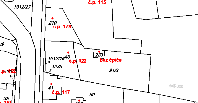 Hrochův Týnec 38058324 na parcele st. 223 v KÚ Hrochův Týnec, Katastrální mapa