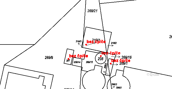 Spomyšl 41199324 na parcele st. 210/1 v KÚ Spomyšl, Katastrální mapa