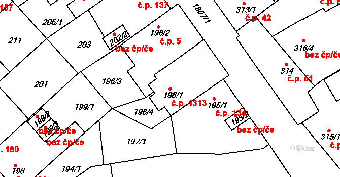 Černice 1313, Plzeň na parcele st. 196/1 v KÚ Černice, Katastrální mapa