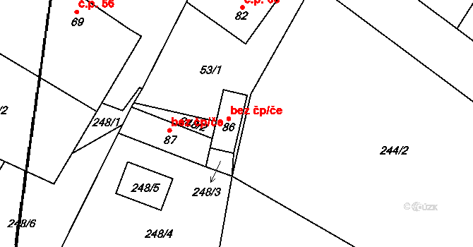 Velký Bor 42374324 na parcele st. 86 v KÚ Jetenovice, Katastrální mapa