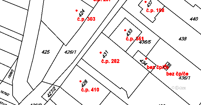Bošovice 282 na parcele st. 431 v KÚ Bošovice, Katastrální mapa