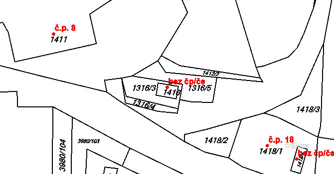 Těšovice 44382324 na parcele st. 1416 v KÚ Těšovice, Katastrální mapa