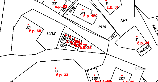 Hybrálec 28 na parcele st. 188 v KÚ Hybrálec, Katastrální mapa