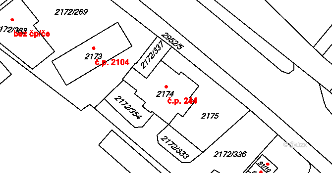 Předměstí 244, Opava na parcele st. 2174 v KÚ Opava-Předměstí, Katastrální mapa