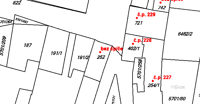 Hrádek 47825324 na parcele st. 252 v KÚ Hrádek u Znojma, Katastrální mapa
