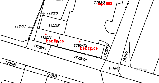 Brno 48340324 na parcele st. 1192/12 v KÚ Bohunice, Katastrální mapa
