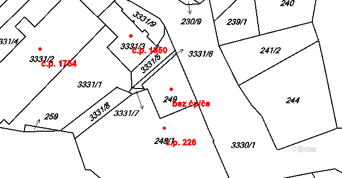 Pelhřimov 48612324 na parcele st. 249 v KÚ Pelhřimov, Katastrální mapa