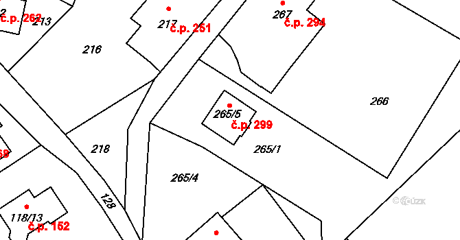 Rumburk 2-Horní Jindřichov 299, Rumburk na parcele st. 265/5 v KÚ Horní Jindřichov, Katastrální mapa
