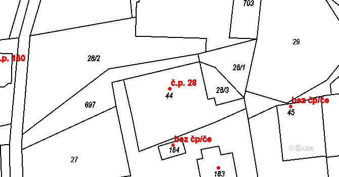 Jeníkov 28 na parcele st. 44 v KÚ Jeníkov u Hlinska, Katastrální mapa