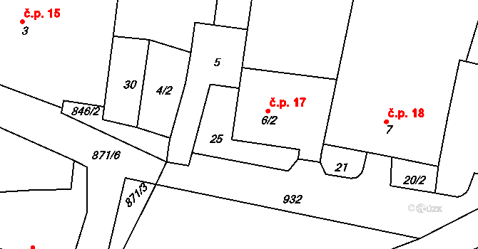 Mišovice 17 na parcele st. 6/2 v KÚ Mišovice, Katastrální mapa