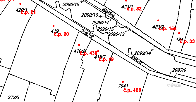 Pražské Předměstí 19, Písek na parcele st. 418/1 v KÚ Písek, Katastrální mapa