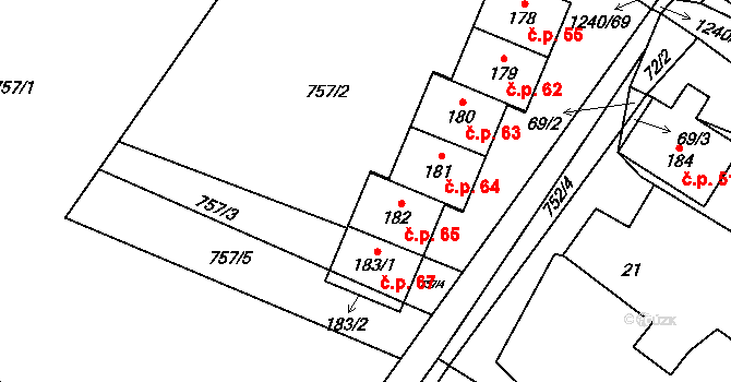 Velká Skrovnice 65 na parcele st. 182 v KÚ Velká Skrovnice, Katastrální mapa
