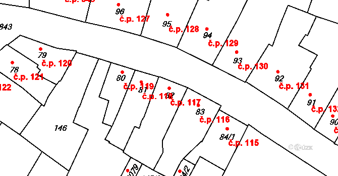 Slaný 117 na parcele st. 82 v KÚ Slaný, Katastrální mapa